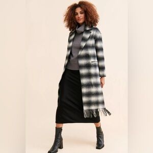 Avec Les Filles Plaid Fringe Hem Coat, EUC, Size XS P